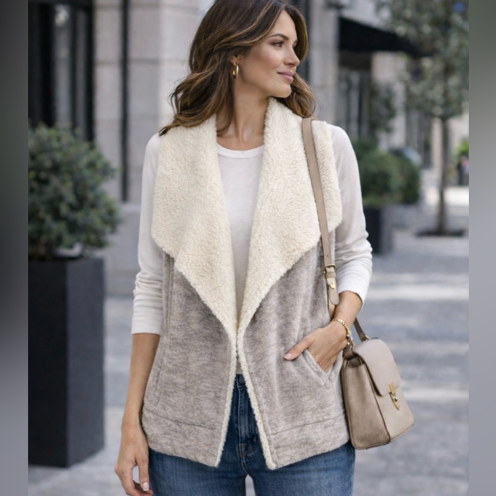 Athleta Sherpa Fleece Open-Front Vest.